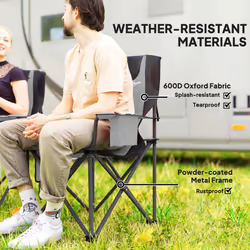 Outsunny Set of 2 Padded Folding Picnic Chairs with Cooler Bag, Grey - Additional view 4