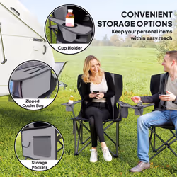 Outsunny Set of 2 Padded Folding Picnic Chairs with Cooler Bag, Grey - Additional view 5