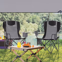 Outsunny Set of 2 Padded Folding Picnic Chairs with Cooler Bag, Grey - Additional view 8