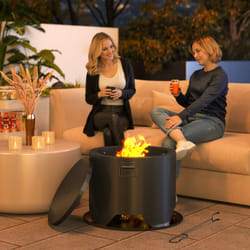 Outsunny Outdoor Round Fire Pit with Lid, Firepit with Fire Poker
