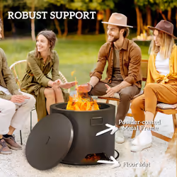 Outsunny Outdoor Round Fire Pit with Lid, Firepit with Fire Poker - Additional view 4