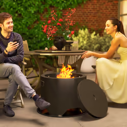 Outsunny Outdoor Round Fire Pit with Lid, Firepit with Fire Poker - Additional view 5