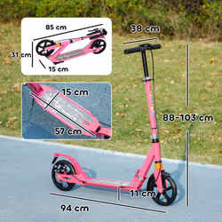 AIYAPLAY Kids Scooter, Foldable Kick Scooter w/ Adjustable Handlebar, Pink