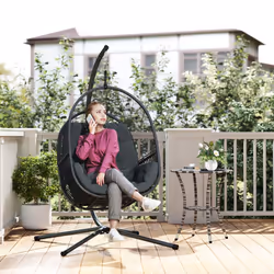 Outsunny Hanging Egg Chair with Stand, Cushions for Garden, Dark Grey