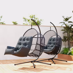 Outsunny Hanging Egg Chair with Stand, Cushions for Garden, Dark Grey - Additional view 5
