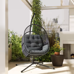 Outsunny Hanging Egg Chair with Stand, Cushions for Garden, Dark Grey - Additional view 6