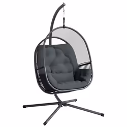 Outsunny Hanging Egg Chair with Stand, Cushions for Garden, Dark Grey - Additional view 7