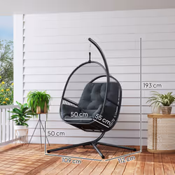 Outsunny Hanging Egg Chair with Stand, Cushions for Garden, Dark Grey - Additional view 8