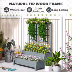 Outsunny 2-Tier Wooden Raised Bed with Trellis and Drainage Holes, Grey - Additional view 5
