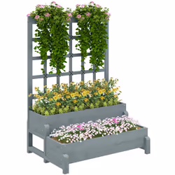 Outsunny 2-Tier Wooden Raised Bed with Trellis and Drainage Holes, Grey - Additional view 7