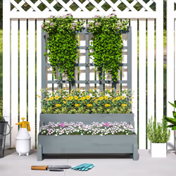 Outsunny 2-Tier Wooden Raised Bed with Trellis and Drainage Holes, Grey - Additional view 8