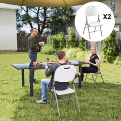 Outsunny 2PCS Folding Chair with Steel Frame, Garden Chair Set, White