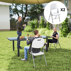 Outsunny 2PCS Folding Chair with Steel Frame, Garden Chair Set, White