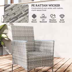 Outsunny Rattan Dining Set with Parasol Hole, Garden Table and Chairs, Grey
