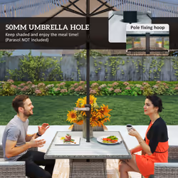 Outsunny Rattan Dining Set with Parasol Hole, Garden Table and Chairs, Grey