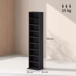 HOMCOM 260 CD Storage Unit 120 DVD Storage Tower with 9 Compartments Black
