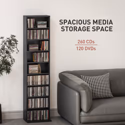 HOMCOM 260 CD Storage Unit 120 DVD Storage Tower with 9 Compartments Black