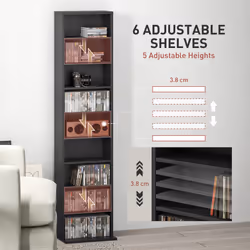 HOMCOM 260 CD Storage Unit 120 DVD Storage Tower with 9 Compartments Black - Additional view 4