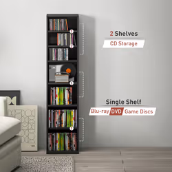 HOMCOM 260 CD Storage Unit 120 DVD Storage Tower with 9 Compartments Black - Additional view 8