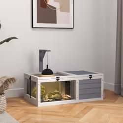 PawHut Tortoise Enclosure w/ Run, Lamp Holder, Pull-Out Trays, Hideaway