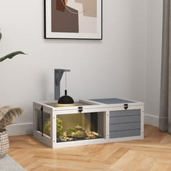 PawHut Tortoise Enclosure w/ Run, Lamp Holder, Pull-Out Trays, Hideaway
