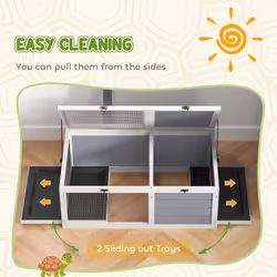 PawHut Tortoise Enclosure w/ Run, Lamp Holder, Pull-Out Trays, Hideaway