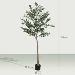 HOMCOM Indoor Artificial Plant, Faux Potted Silk Olive Tree, 180cm