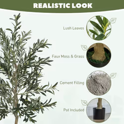 HOMCOM Indoor Artificial Plant, Faux Potted Silk Olive Tree, 180cm