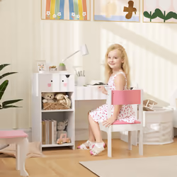 AIYAPLAY Kids Desk and Chair Set, Toddler Table and Chair Set, White/Pink