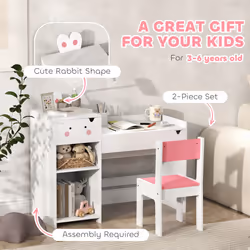 AIYAPLAY Kids Desk and Chair Set, Toddler Table and Chair Set, White/Pink