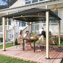 Outsunny 3 x 3(m) Hardtop Gazebo with Metal Roof and Wood Grain Frame