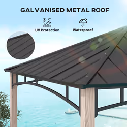 Outsunny 3 x 3(m) Hardtop Gazebo with Metal Roof and Wood Grain Frame