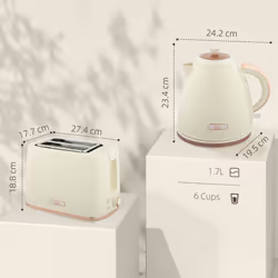 HOMCOM Kettle and Toaster Set 1.7L Fast Boil Kettle & 2 Slice Toaster Set - Cream