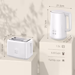 HOMCOM 1.5L 3000W Fast Boil Electric Kettle and 2 Slice Toaster Set, White