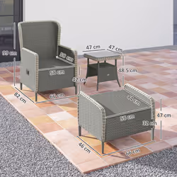 Outsunny Rattan Garden Furniture Set with Footstools Armchairs Charcoal Grey