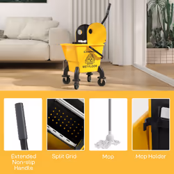 HOMCOM Mop Bucket with Wringer on Wheels for Floor Cleaning 26 Litre Yellow - Additional view 5