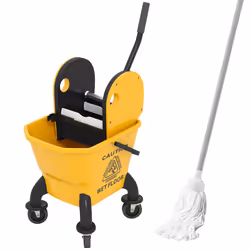 HOMCOM Mop Bucket with Wringer on Wheels for Floor Cleaning 26 Litre Yellow - Additional view 8