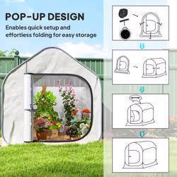 Outsunny Mini Pop Up Greenhouse w/ Reinforced PE Cover, Zipper Door, White