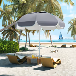 Outsunny Beach Umbrella, Adjustable Height & Tilt Portable Parasol, Grey