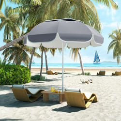Outsunny Beach Umbrella, Adjustable Height & Tilt Portable Parasol, Grey