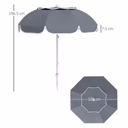Outsunny Beach Umbrella, Adjustable Height & Tilt Portable Parasol, Grey