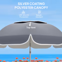 Outsunny Beach Umbrella, Adjustable Height & Tilt Portable Parasol, Grey