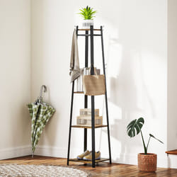 HOMCOM Clothes Rack with Storage, Garment Rack with 8 Hooks and 3-Tier Shelf - Brown