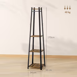HOMCOM Clothes Rack with Storage, Garment Rack with 8 Hooks and 3-Tier Shelf - Brown