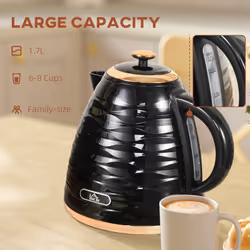 HOMCOM Electric Kettle, Fast Boil, 1.7L, 3kW, Swivel, Black Ripple