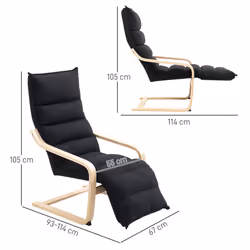 HOMCOM Birch Wood Lounge Chair for Living Room, Bedroom, Black
