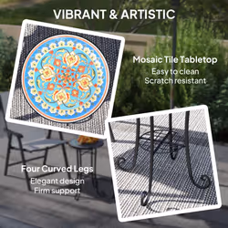 Outsunny 35.5cm Round Mosaic Garden Side Table Plant Stand w/ Shelf, Blue