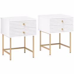 HOMCOM Bedside Tables Set of 2 with 2 Drawers for Bedroom, White - Additional view 8