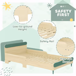 AIYAPLAY Toddler Bed, Kids Bed w/ Safety Rail, 60.5 x 195 x 103cm, Green