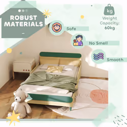 AIYAPLAY Toddler Bed, Kids Bed w/ Safety Rail, 60.5 x 195 x 103cm, Green